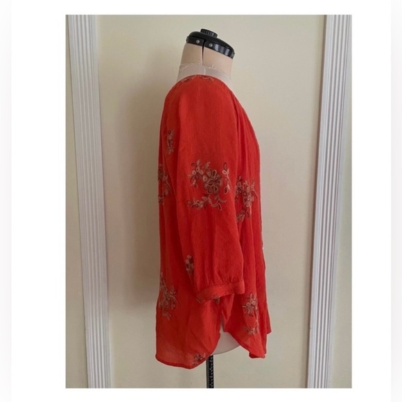 LAST CALL Anthropologie Fig and Flower Boho Top Size 1X Orange Floral Embroidery - Picture 5 of 11